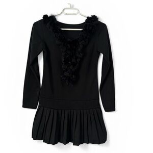 Black Faux Fur Trim Tunic Top / Mini sweater Dress – XS/S